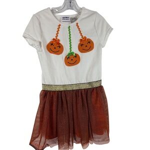 Blueberi Boulevard Girls Halloween Pumpkin Tutu Dress White Orange Size 7